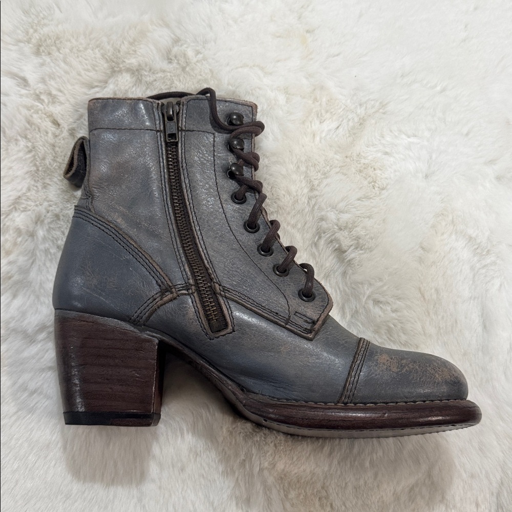 BED|STU Distressed Gray Leather Heeled Boots - Picture 6 of 13